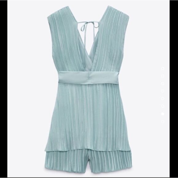 NWT Zara Pleated Romper Dress Size Xs In Green - Picture 10 of 12